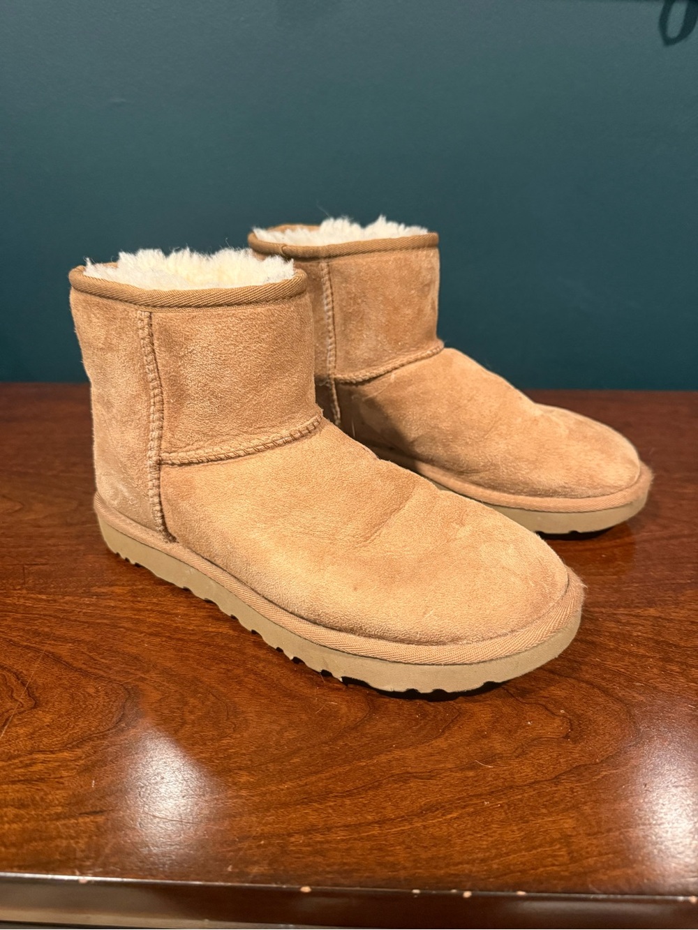 Ugg Mini Chestnut Shearling-Lined Suede Boots